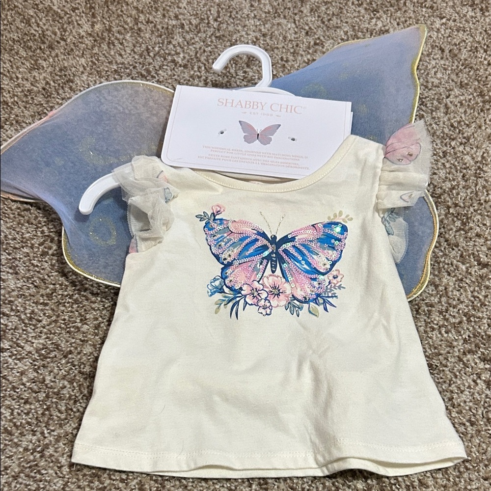 Girls Sequin Butterfly Tee with Matching Dress Up Wings!